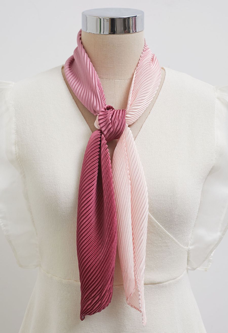 Silk Feeling Gradient Pleated Ribbon Scarf