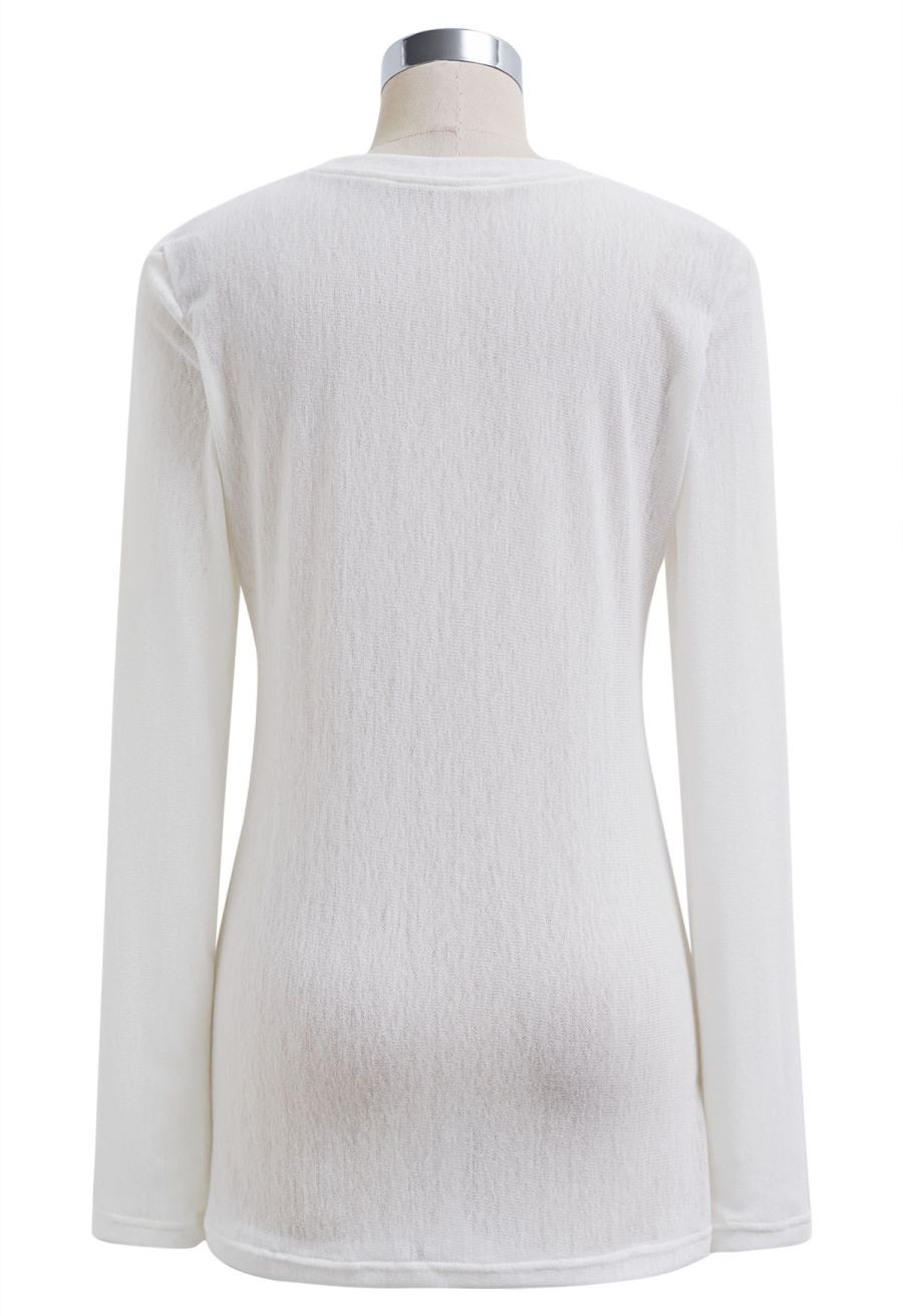 Abstract Line-Drawn Flower Semi Sheer Top