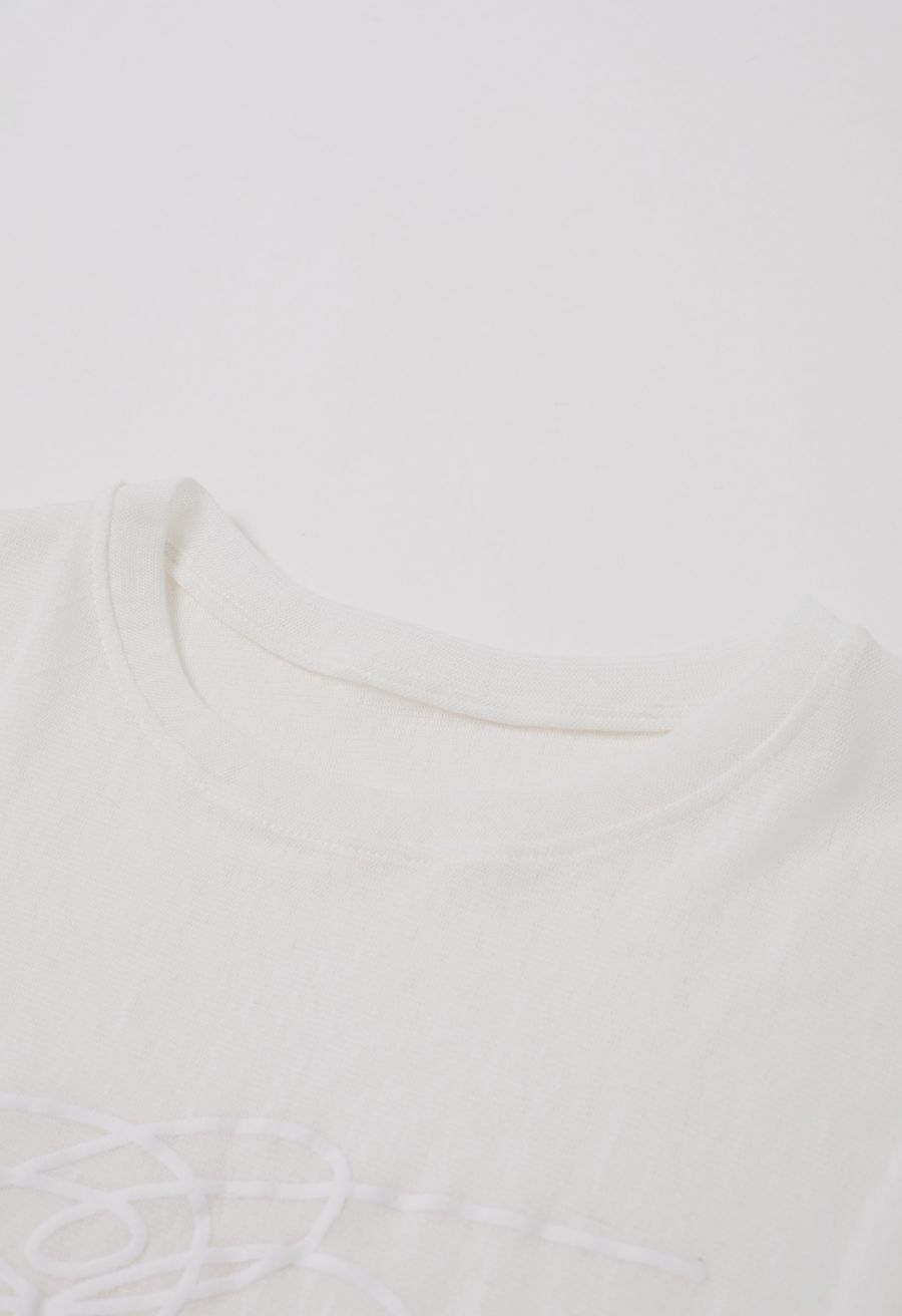 Abstract Line-Drawn Flower Semi Sheer Top