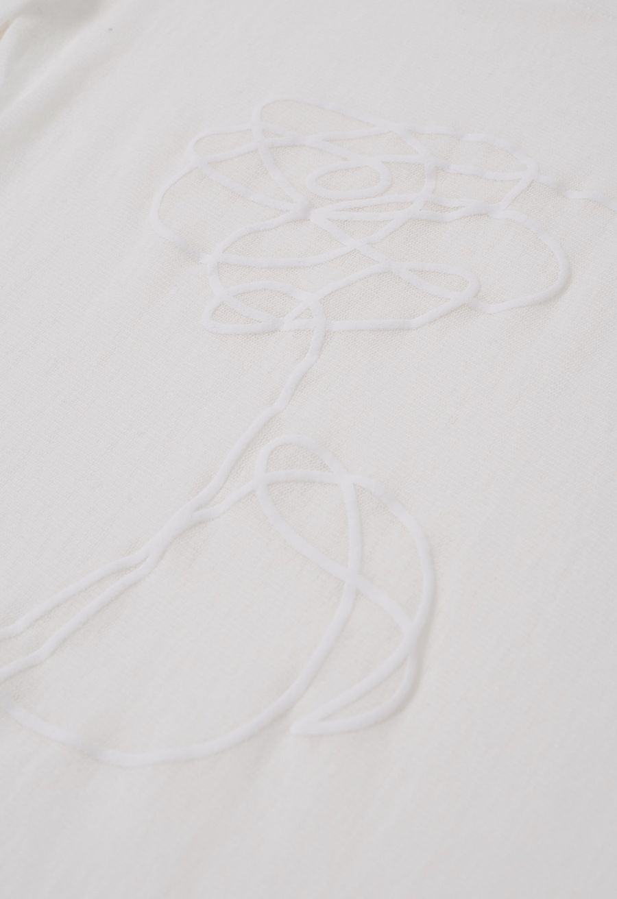 Abstract Line-Drawn Flower Semi Sheer Top