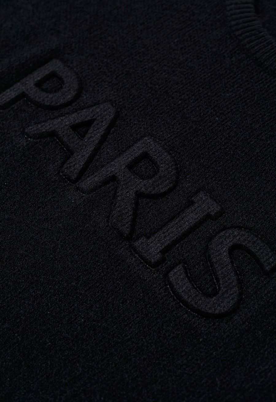 Paris Letter Knit Sweater and Skirt Set in Black