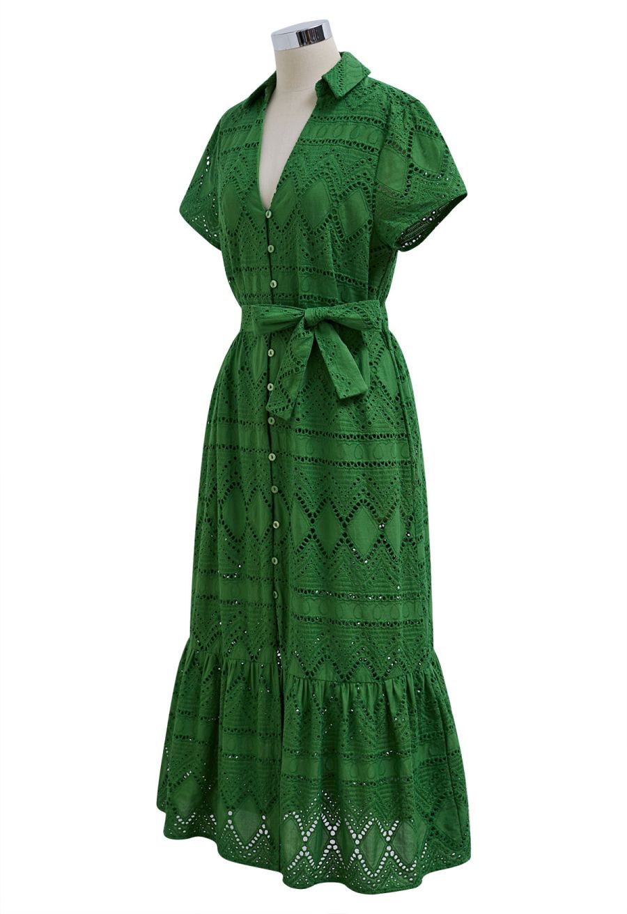 Greenery in Spring Embroidered Eyelet Frilling Dress