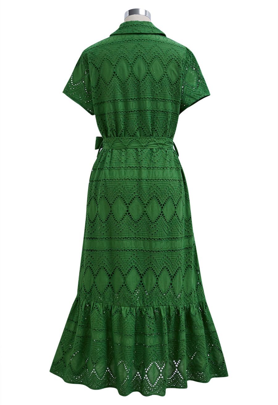 Greenery in Spring Embroidered Eyelet Frilling Dress