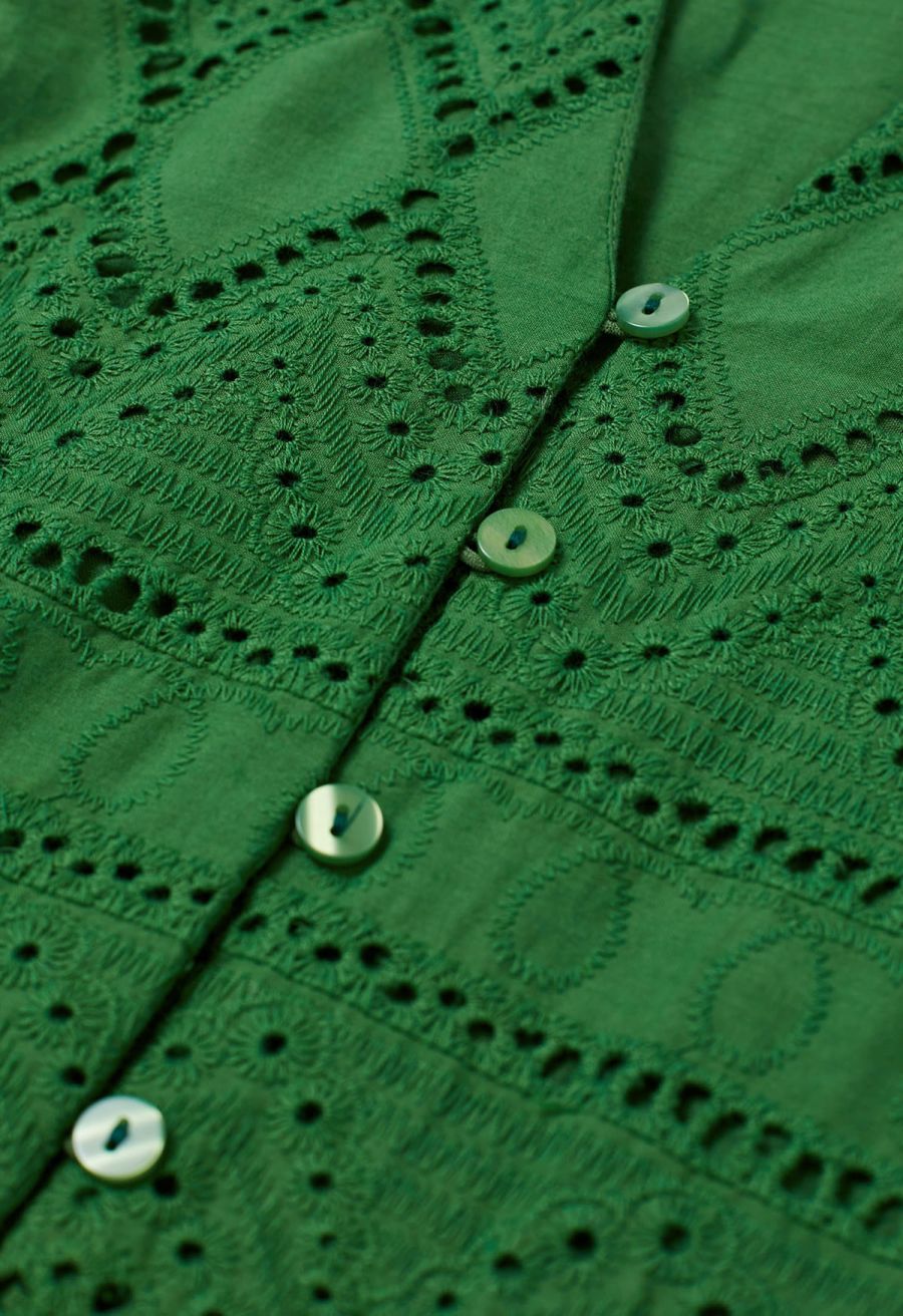 Greenery in Spring Embroidered Eyelet Frilling Dress