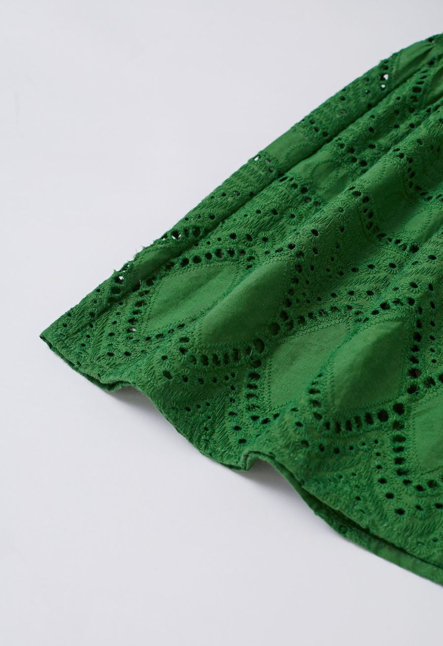 Greenery in Spring Embroidered Eyelet Frilling Dress