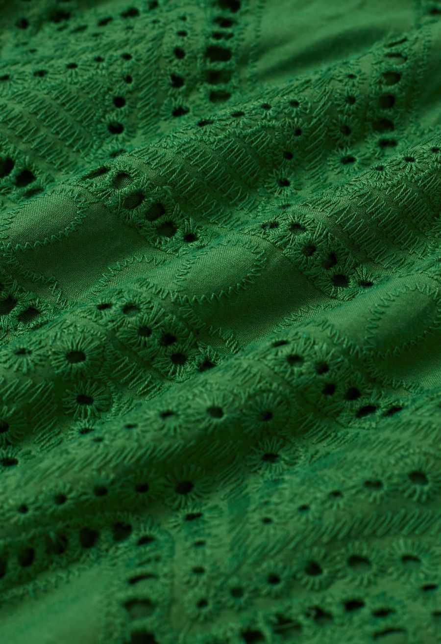 Greenery in Spring Embroidered Eyelet Frilling Dress