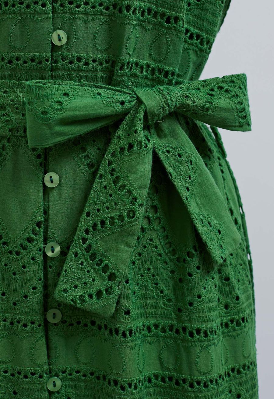 Greenery in Spring Embroidered Eyelet Frilling Dress