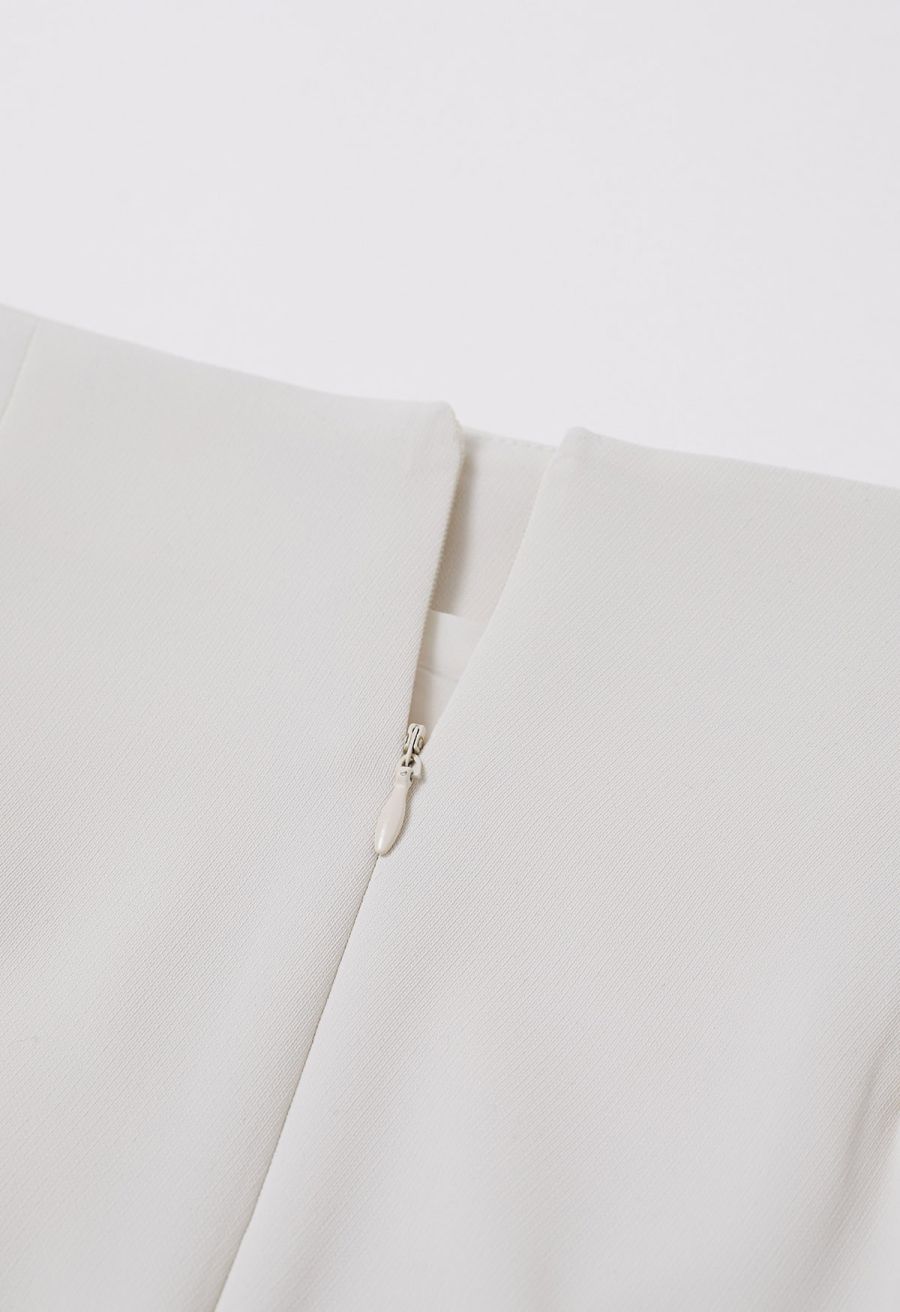 Lace Inserted Tulip Midi Skirt in White
