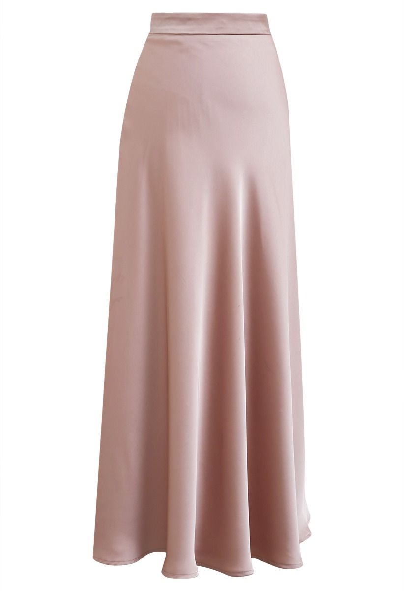 Timeless Elegance Satin A-Line Maxi Skirt in Light Pink