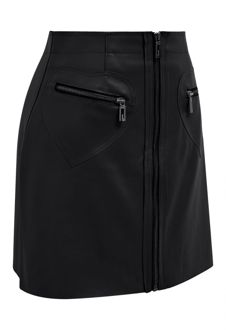 Zipper Faux Leather Mini Skirt in Black