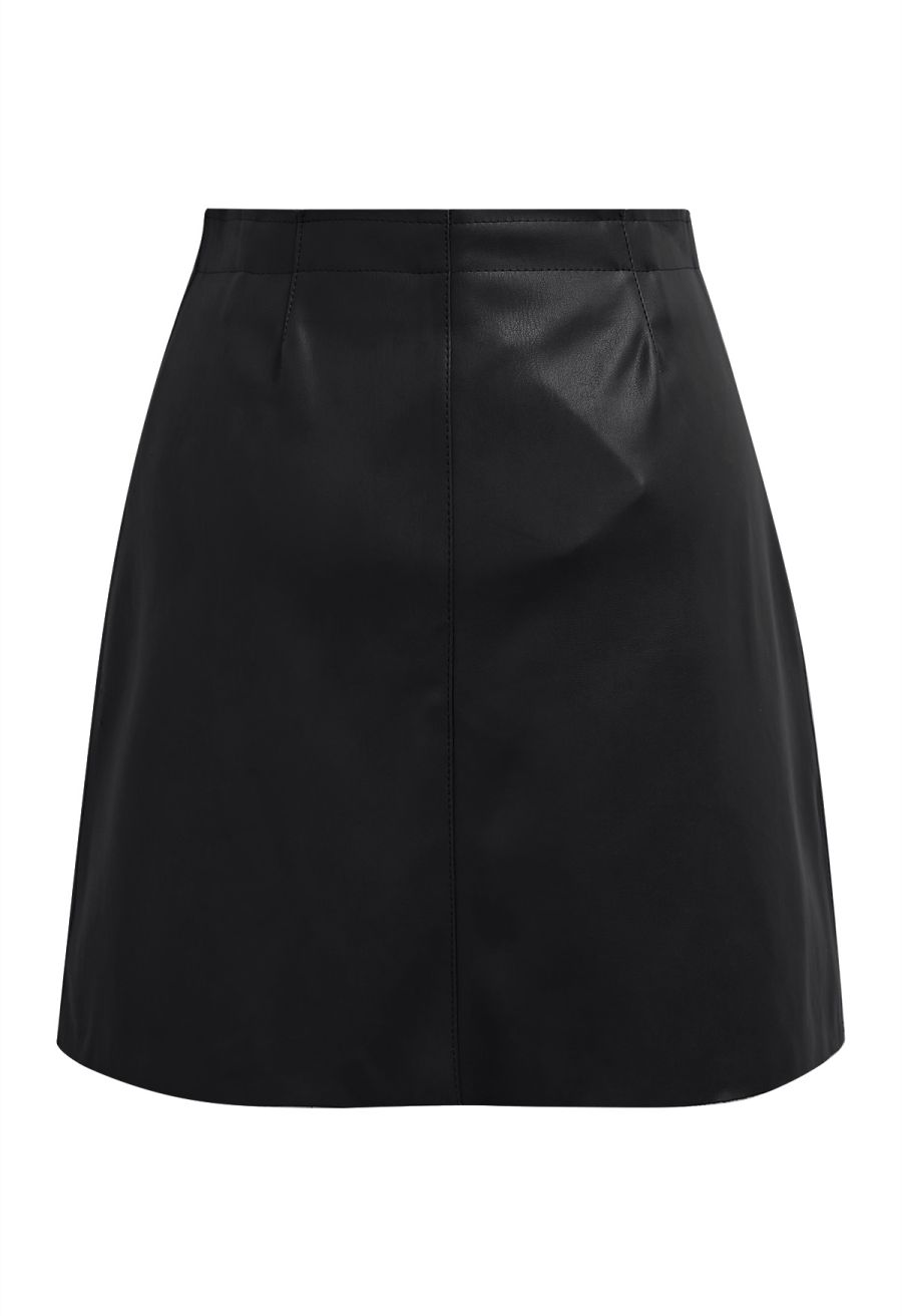 Zipper Faux Leather Mini Skirt in Black