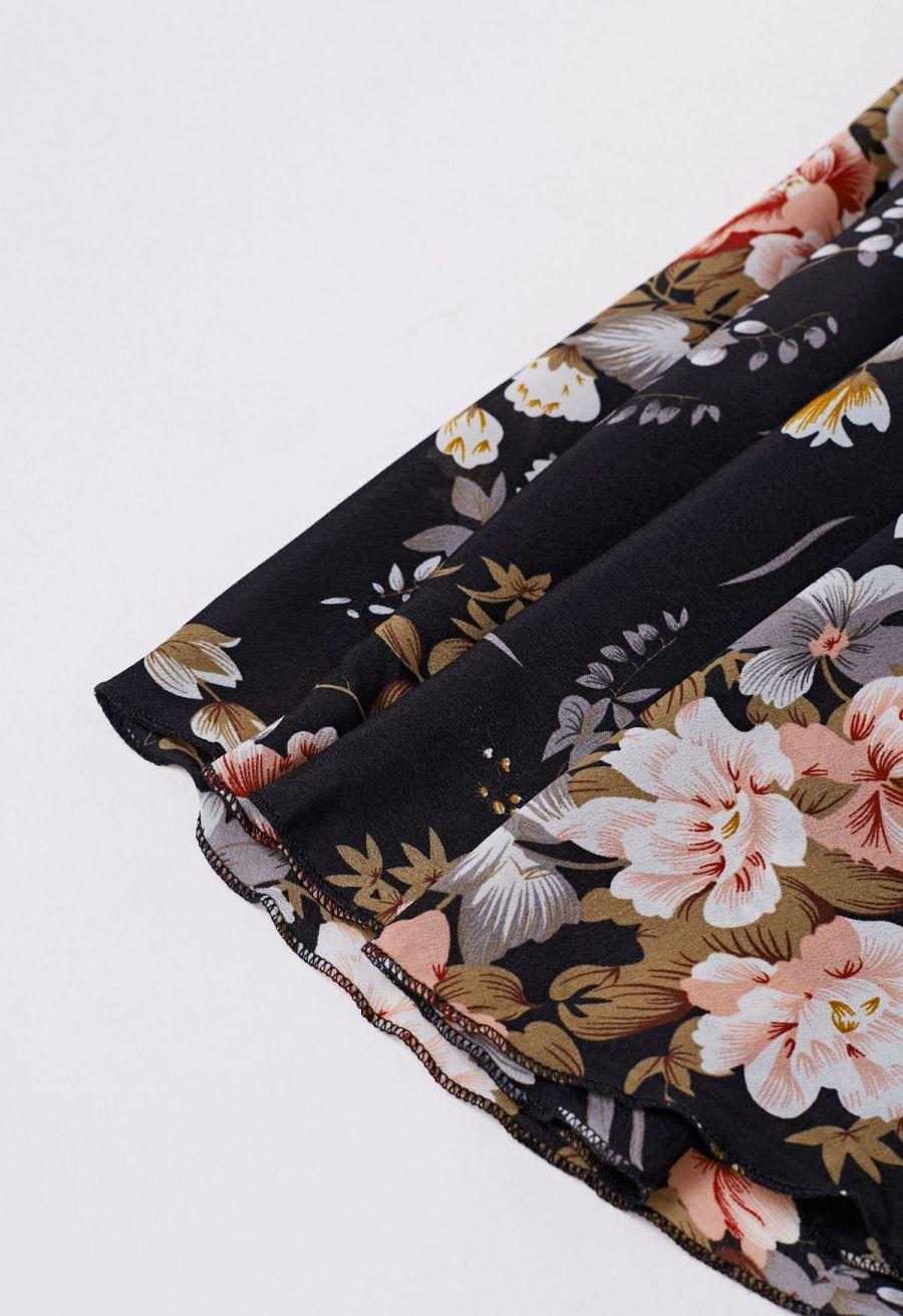 Spellbinding Bouquet Chiffon Maxi Skirt in Black