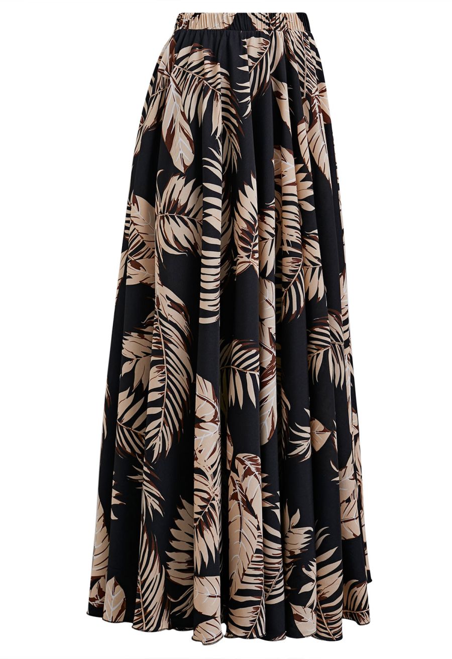 Palm Leaf Printed Chiffon Maxi Skirt