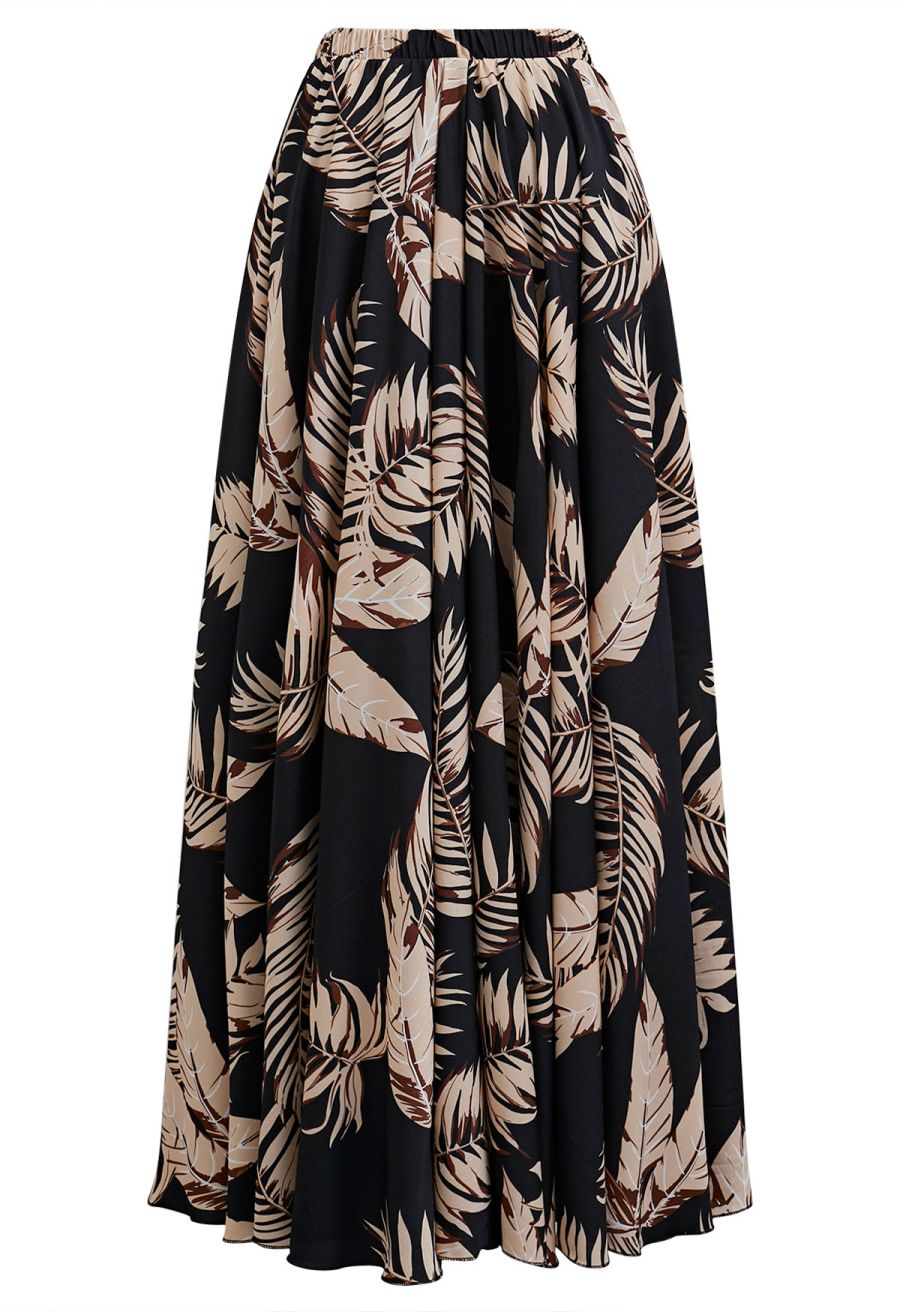 Palm Leaf Printed Chiffon Maxi Skirt