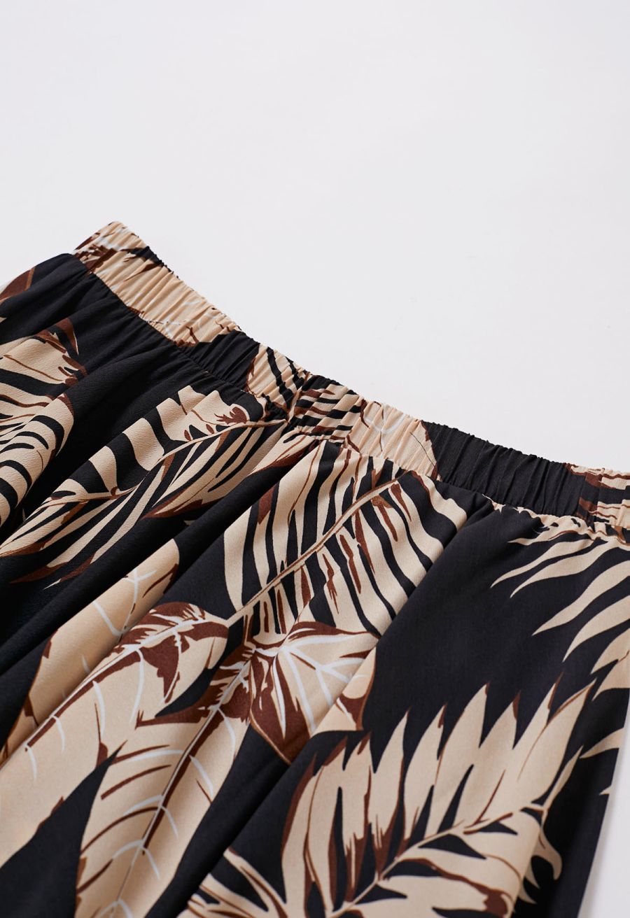 Palm Leaf Printed Chiffon Maxi Skirt