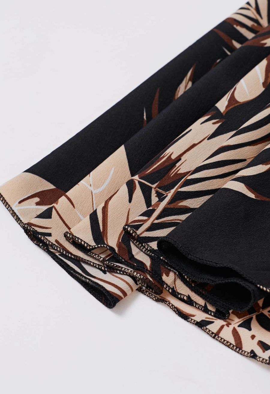 Palm Leaf Printed Chiffon Maxi Skirt