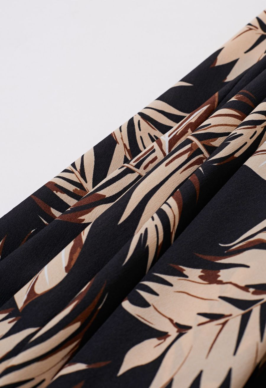 Palm Leaf Printed Chiffon Maxi Skirt