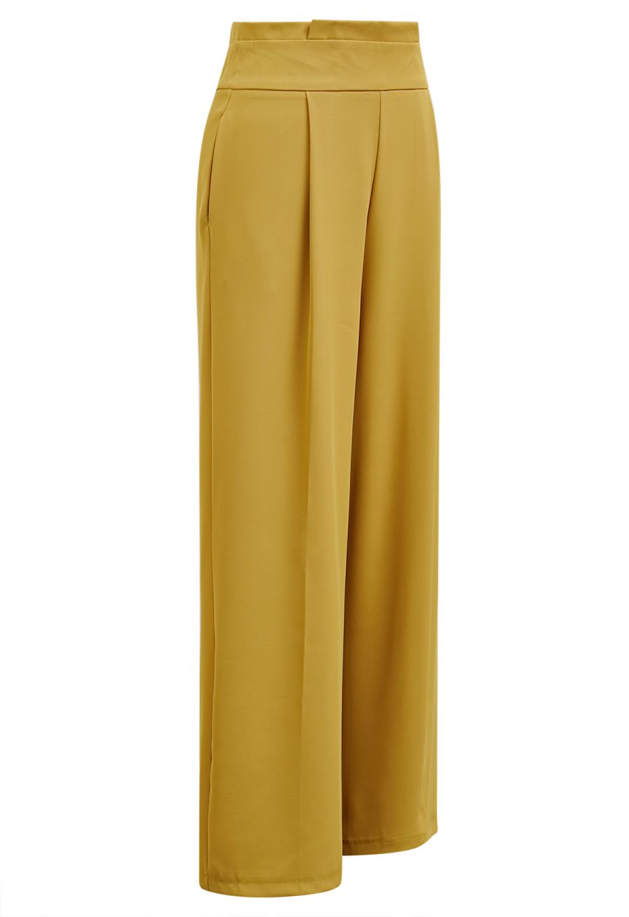 Pleated Waist Straight-Leg Pants in Yellow
