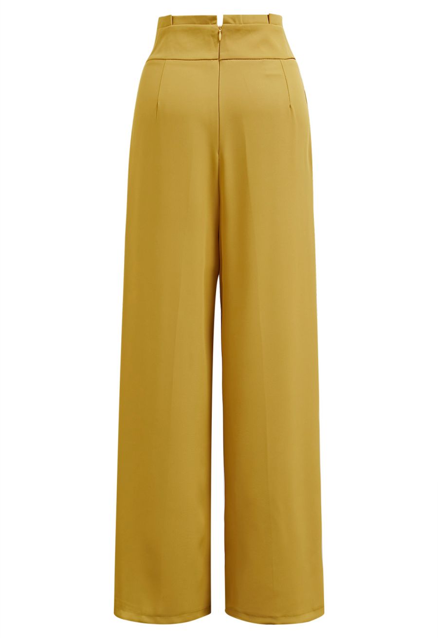 Pleated Waist Straight-Leg Pants in Yellow