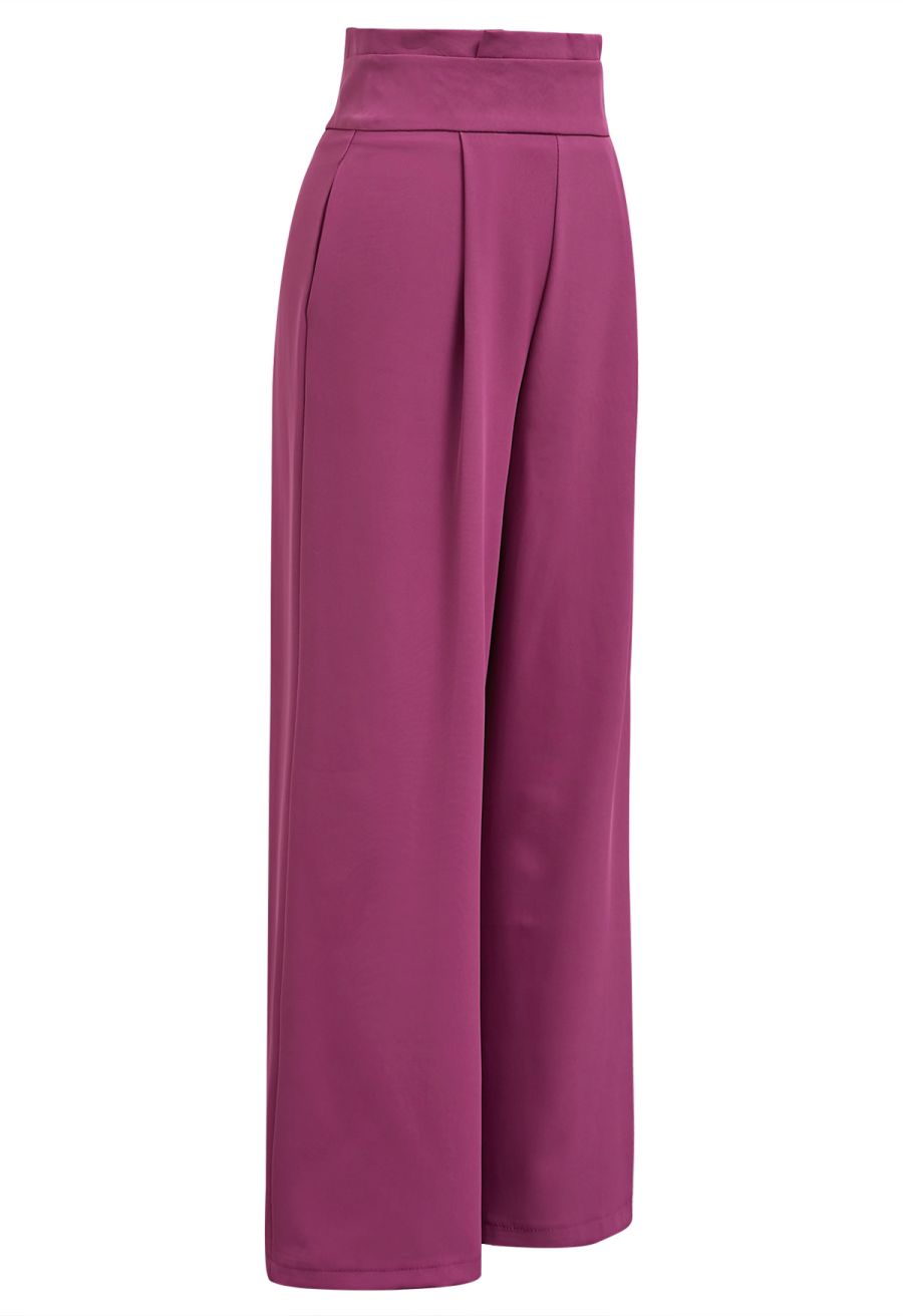 Pleated Waist Straight-Leg Pants in Berry