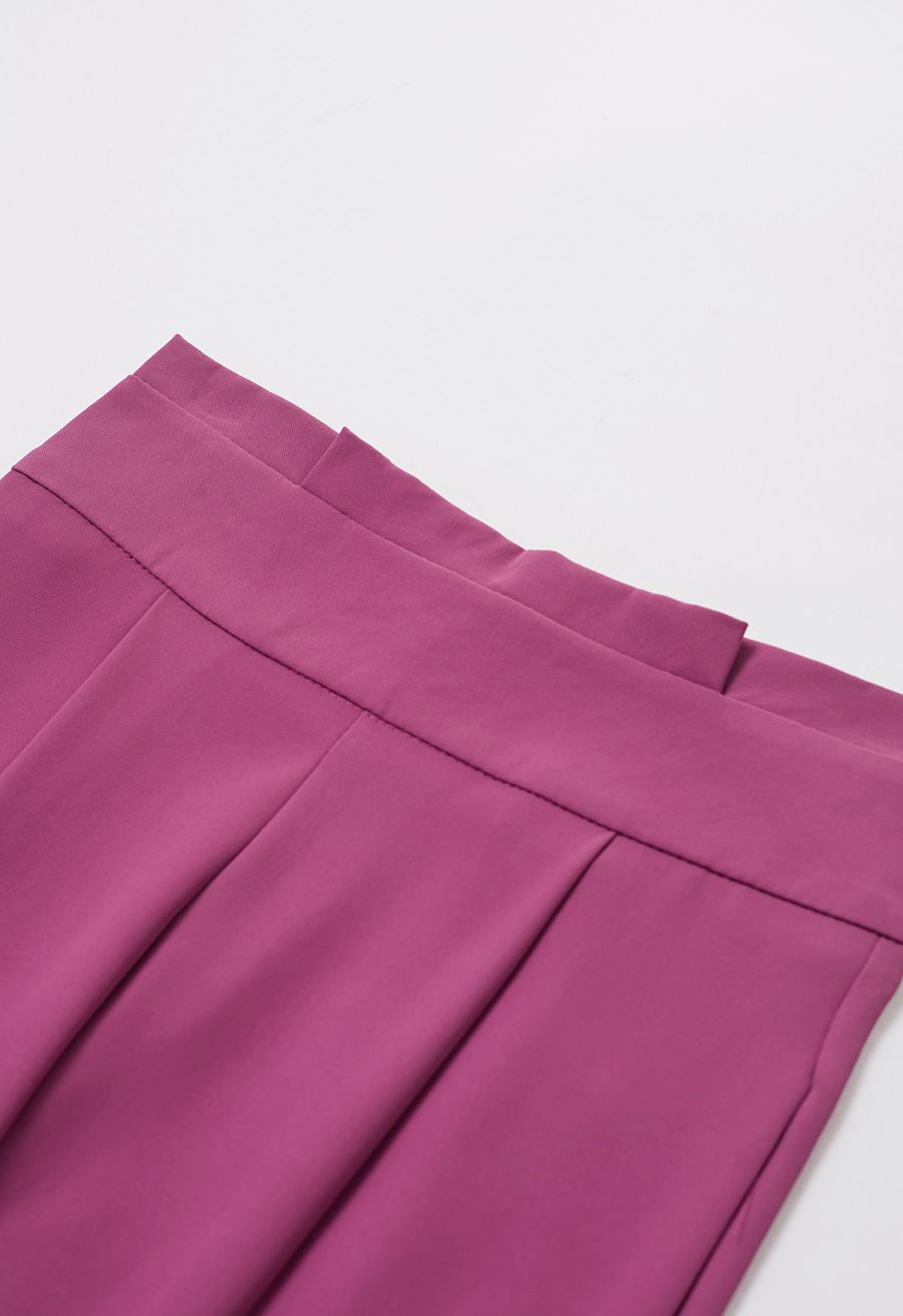 Pleated Waist Straight-Leg Pants in Berry
