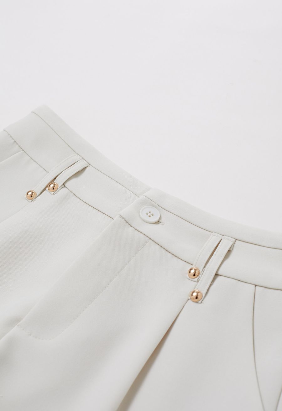 Solid Color Belted Shorts in Ivory