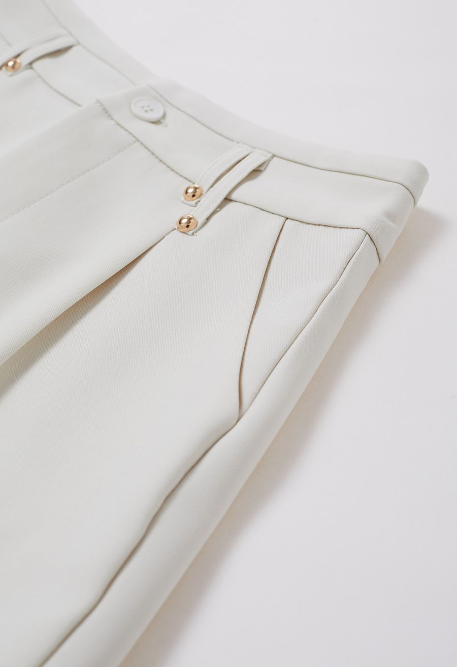 Solid Color Belted Shorts in Ivory