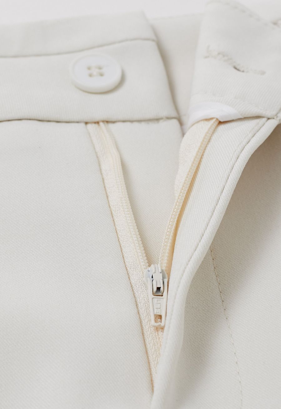 Solid Color Belted Shorts in Ivory