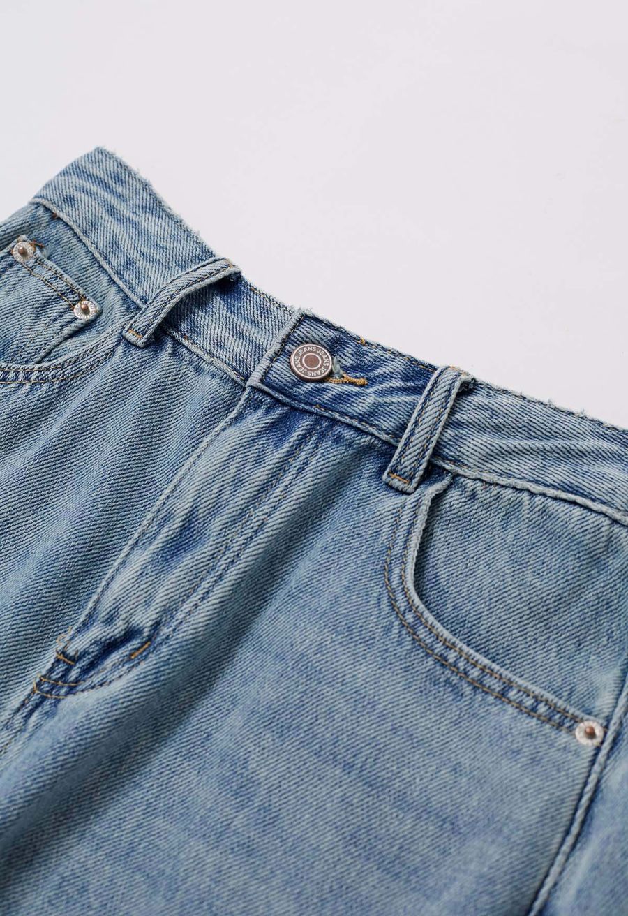 Slit Back Belted Denim Maxi Skirt in Blue