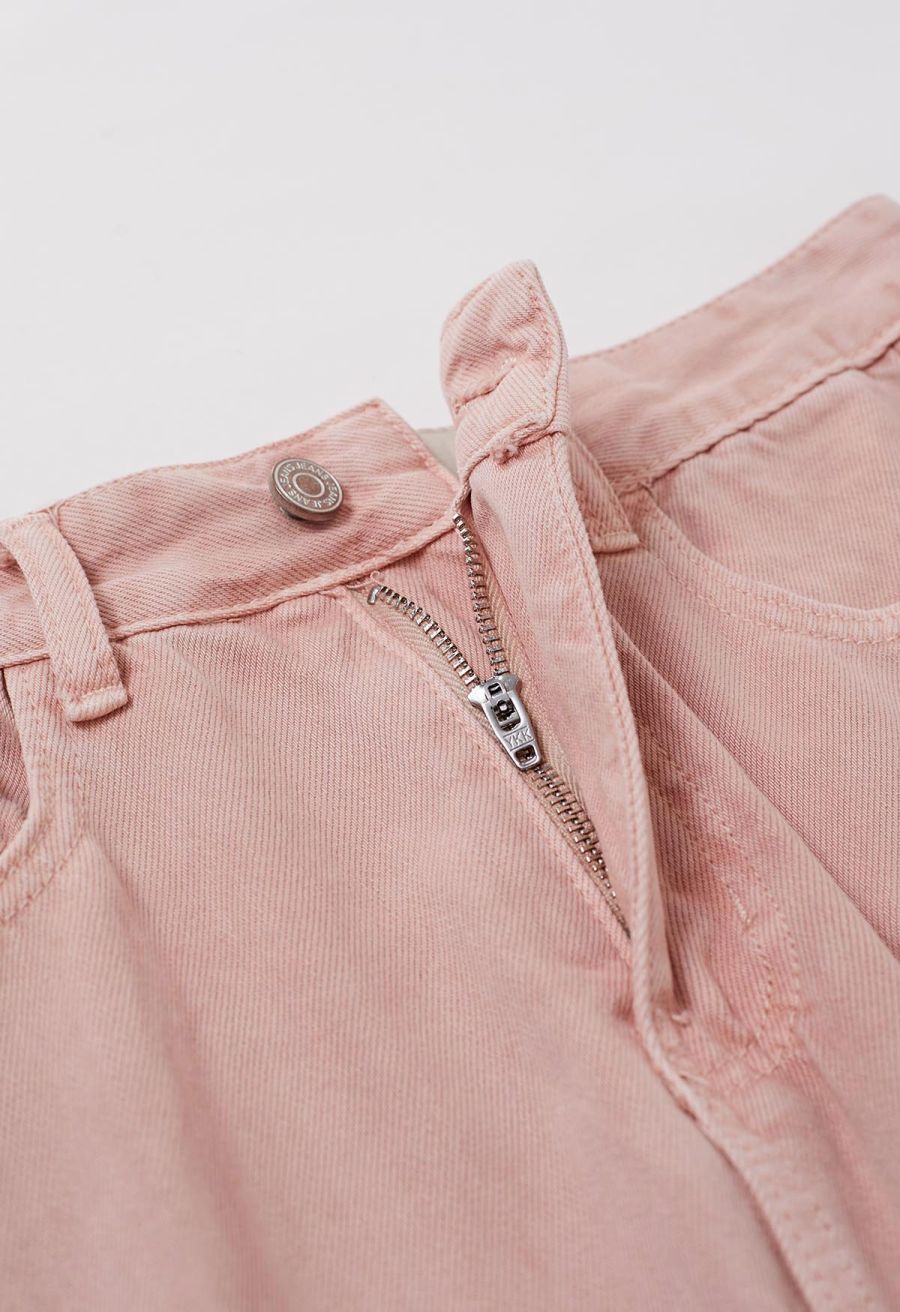 Slit Back Belted Denim Maxi Skirt in Pink