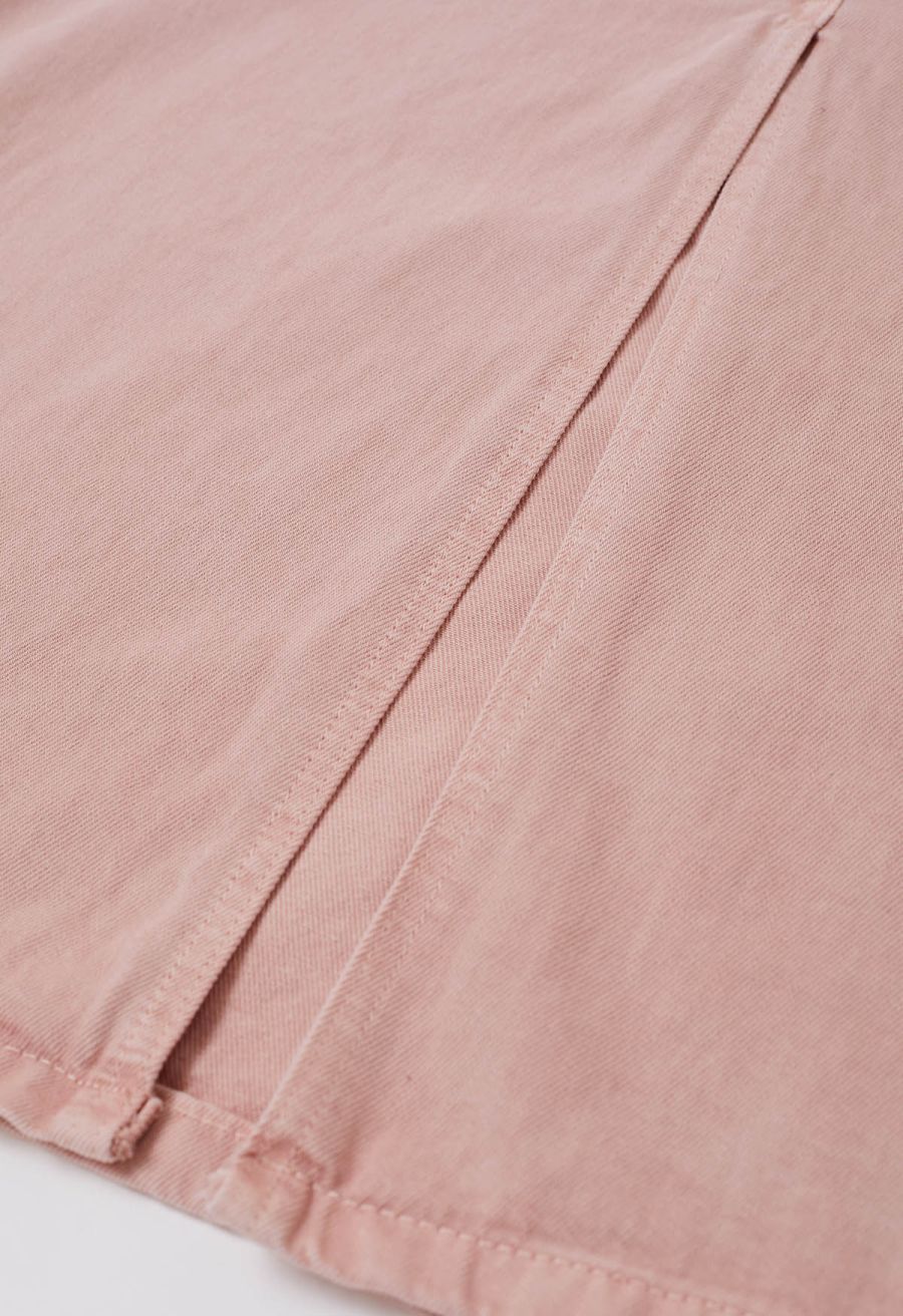 Slit Back Belted Denim Maxi Skirt in Pink