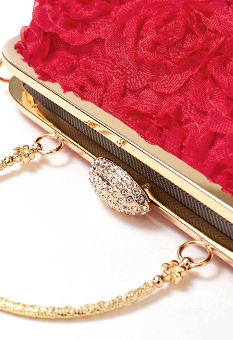 Elegant Rose Petal Clutch in Red