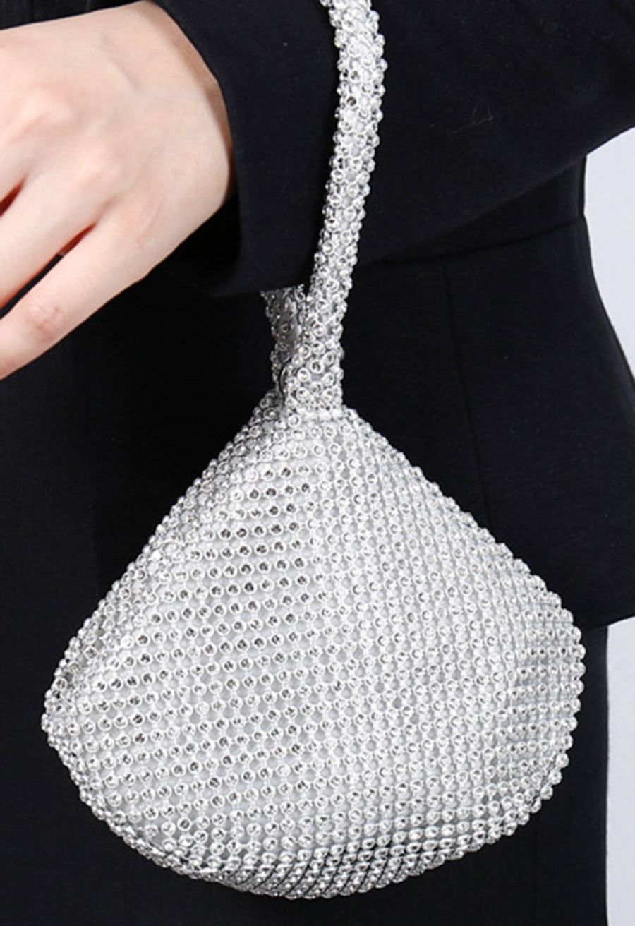Full Rhinestone Mini Handbag in Silver