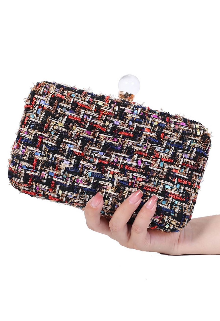 Noble Colored Fringe Tweed Clutch