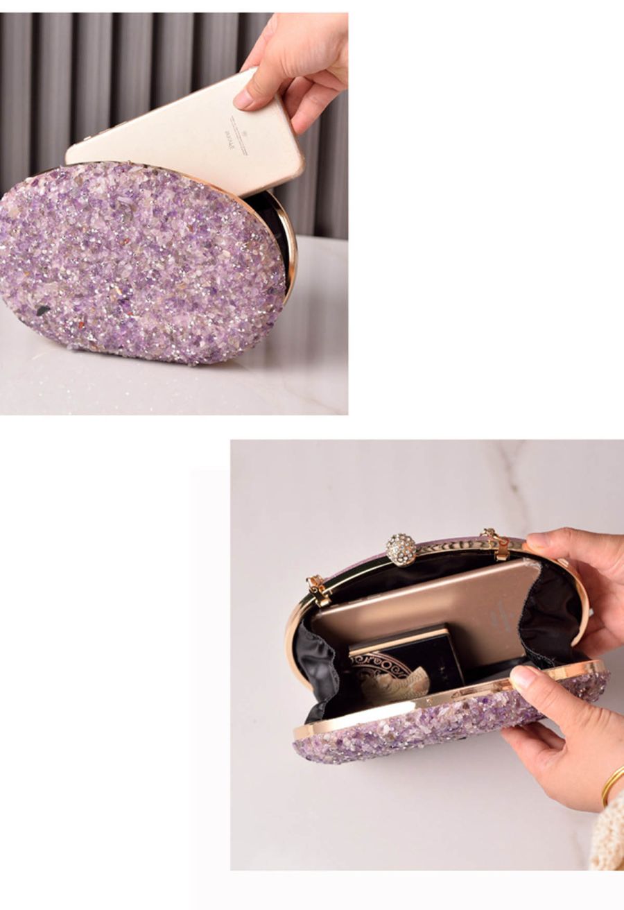 Full Beaded Rhinestone Oval Clutch in Purple