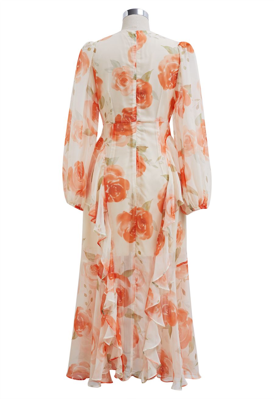 Delicate Ruffle Blossom Chiffon Dress