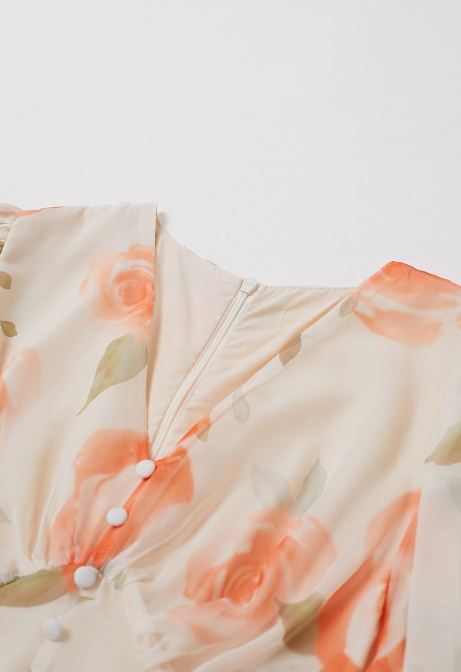Delicate Ruffle Blossom Chiffon Dress
