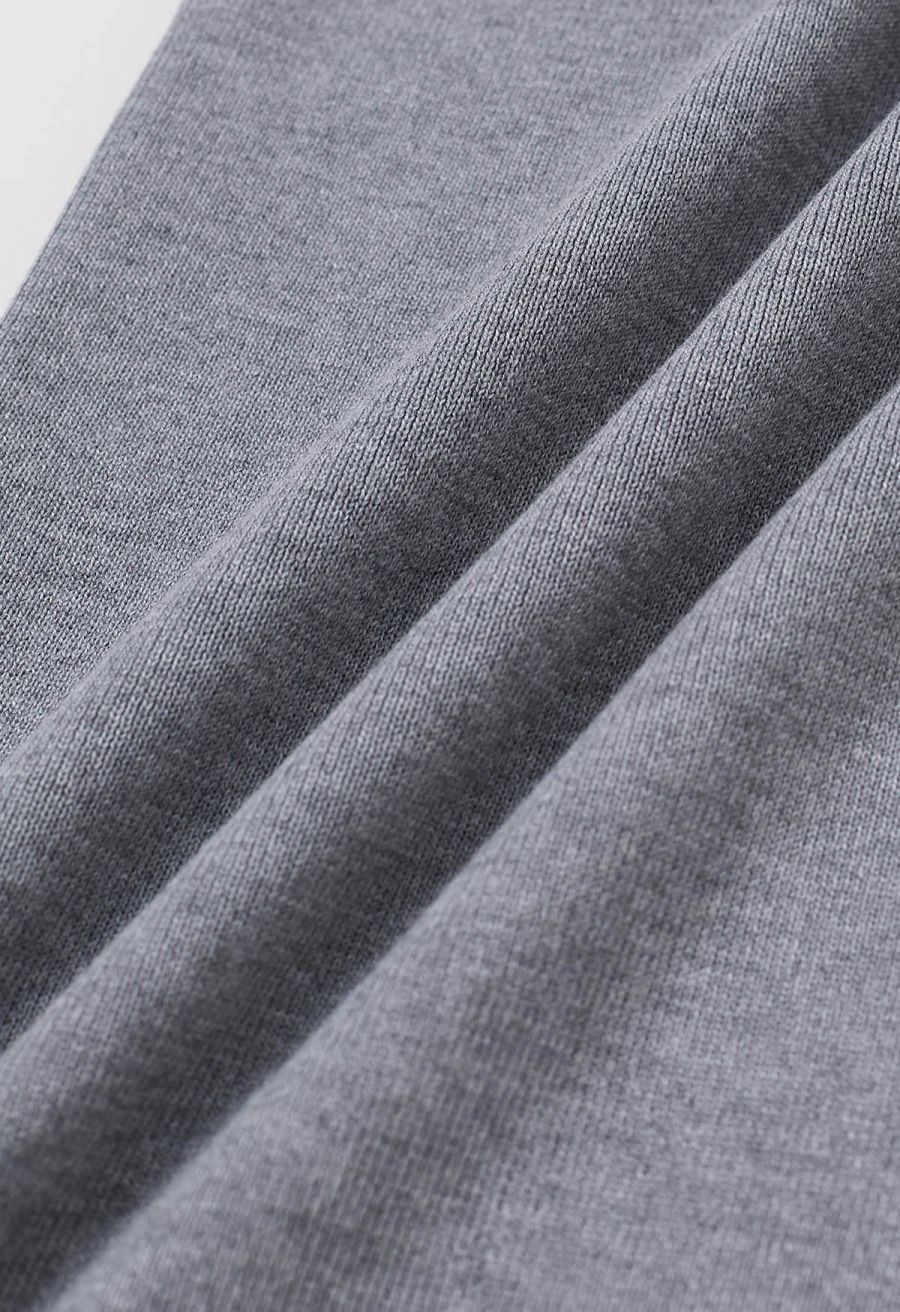 Abstract Print Buttoned Knit Cardigan and Pants Set in Grey