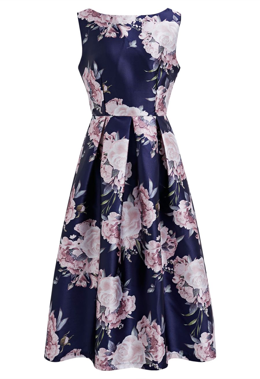 Refined Floral Sleeveless Midi Dress