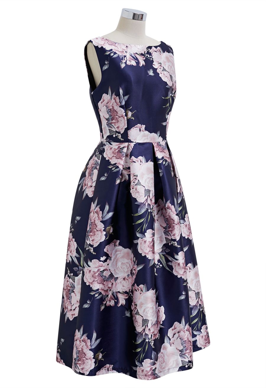 Refined Floral Sleeveless Midi Dress
