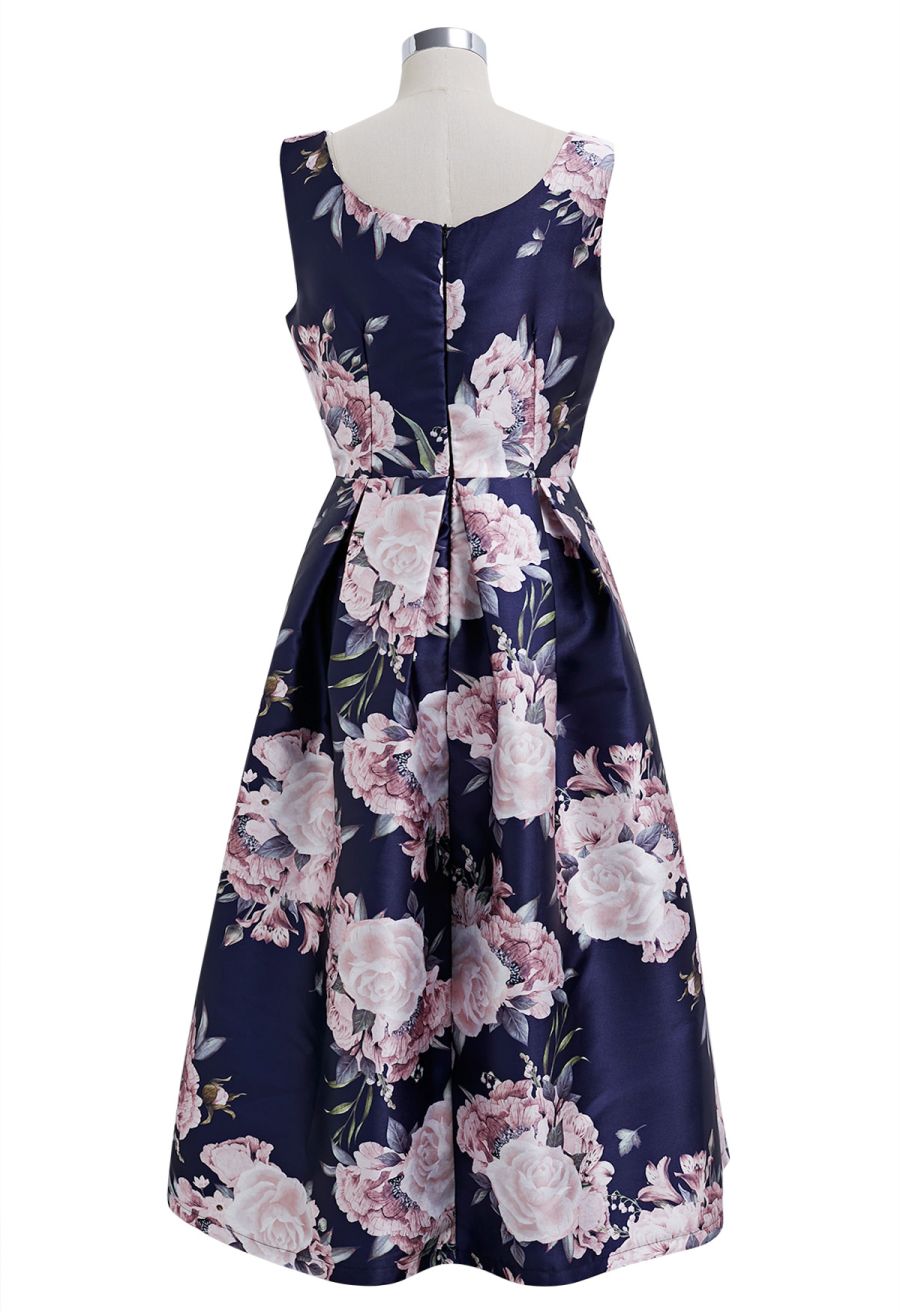 Refined Floral Sleeveless Midi Dress
