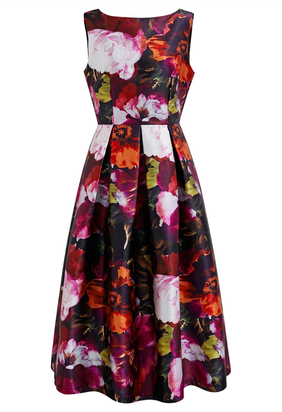 Watercolor Impression Sleeveless Midi Dress