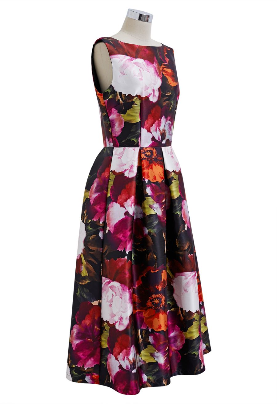Watercolor Impression Sleeveless Midi Dress