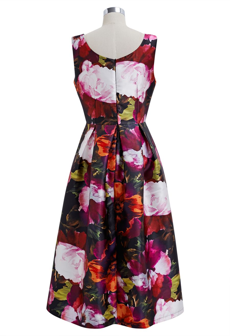Watercolor Impression Sleeveless Midi Dress