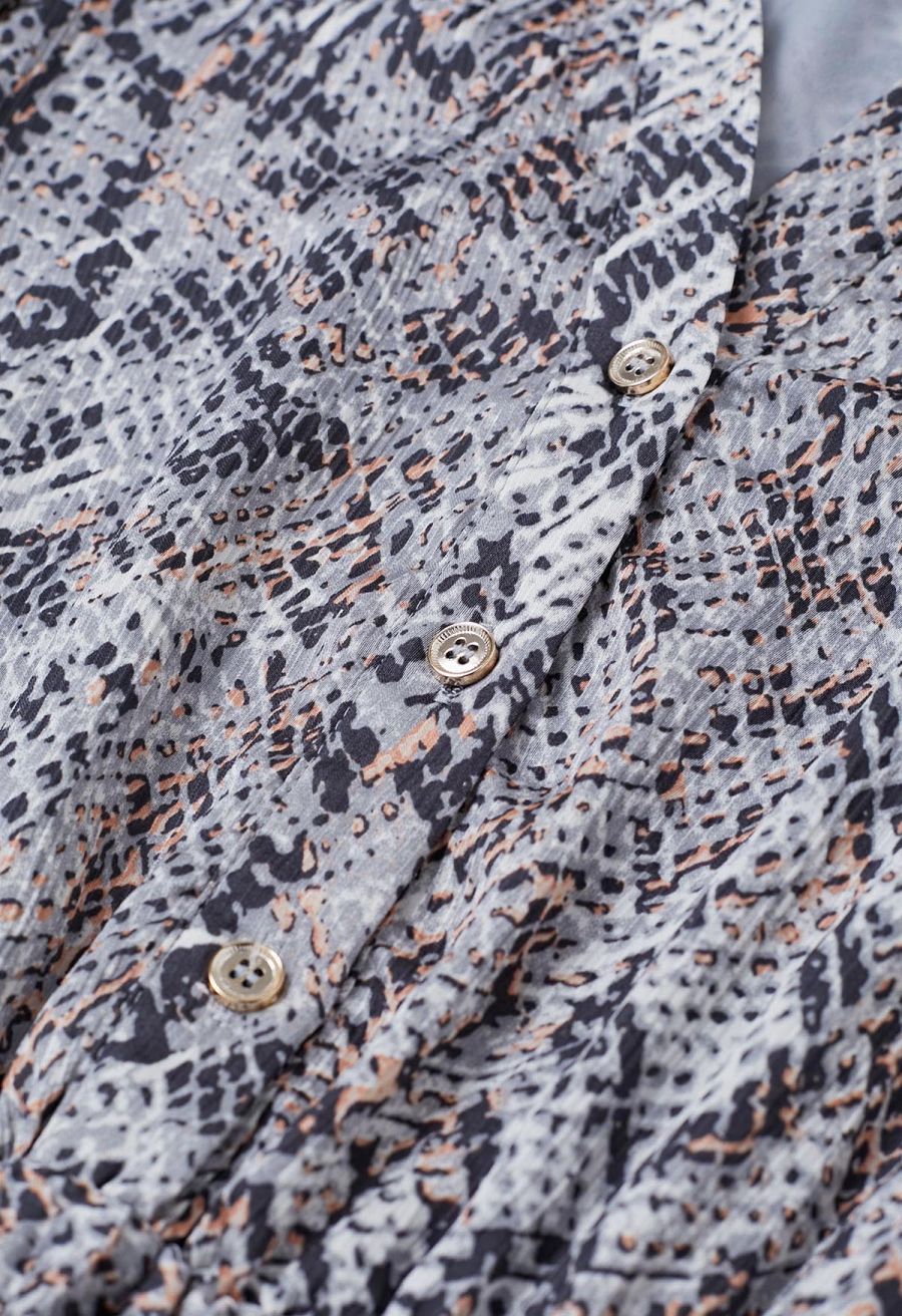 Snake Print V-Neck Belted Dress