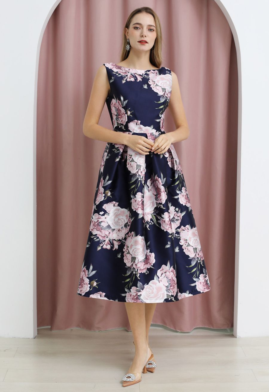 Refined Floral Sleeveless Midi Dress