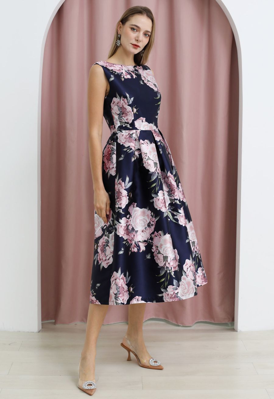 Refined Floral Sleeveless Midi Dress