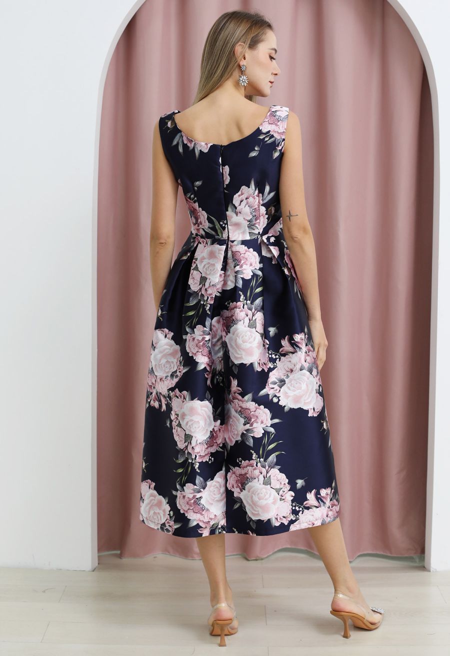 Refined Floral Sleeveless Midi Dress