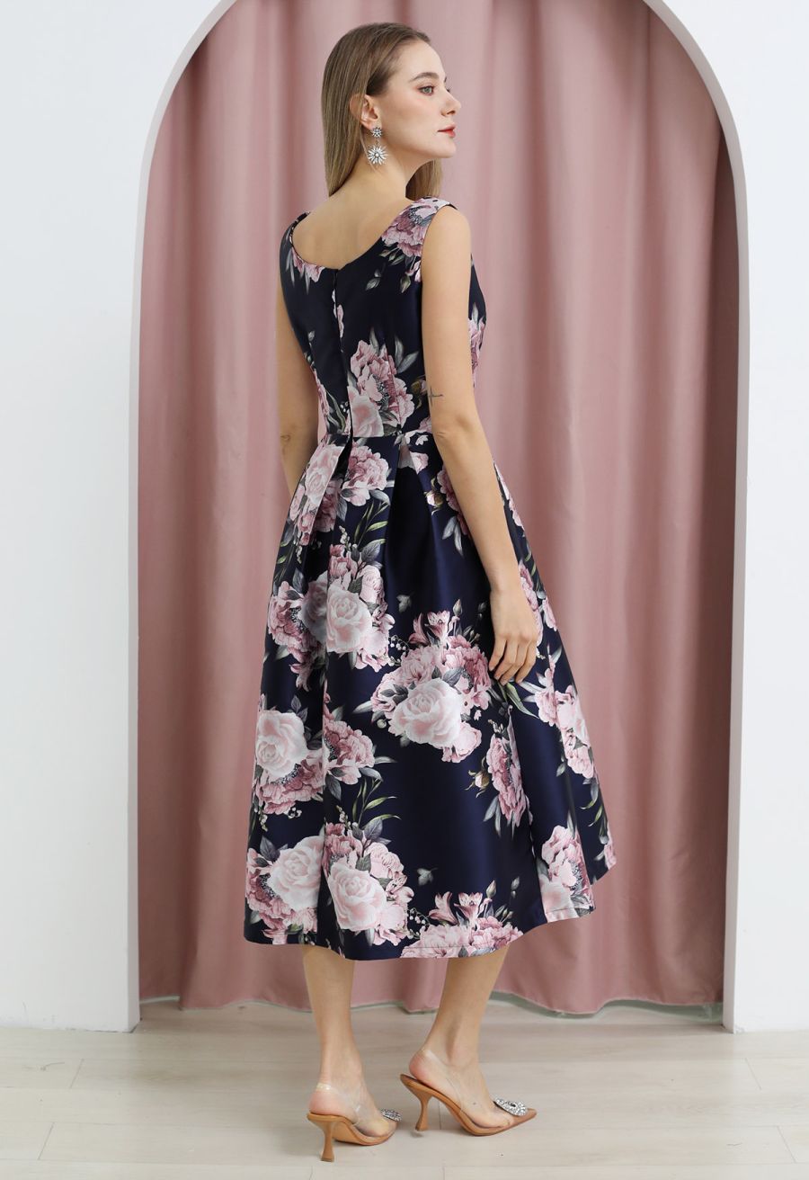 Refined Floral Sleeveless Midi Dress