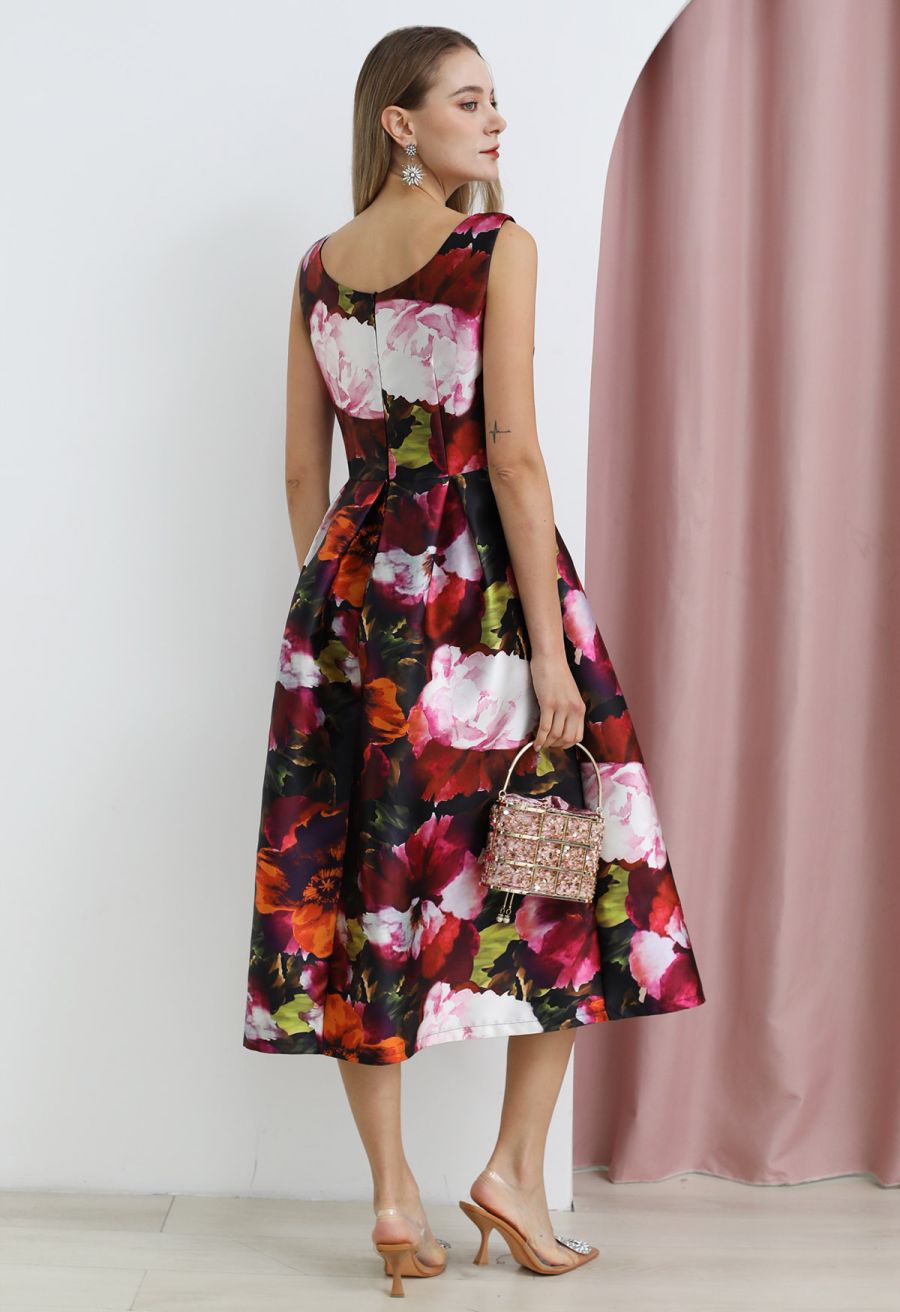 Watercolor Impression Sleeveless Midi Dress